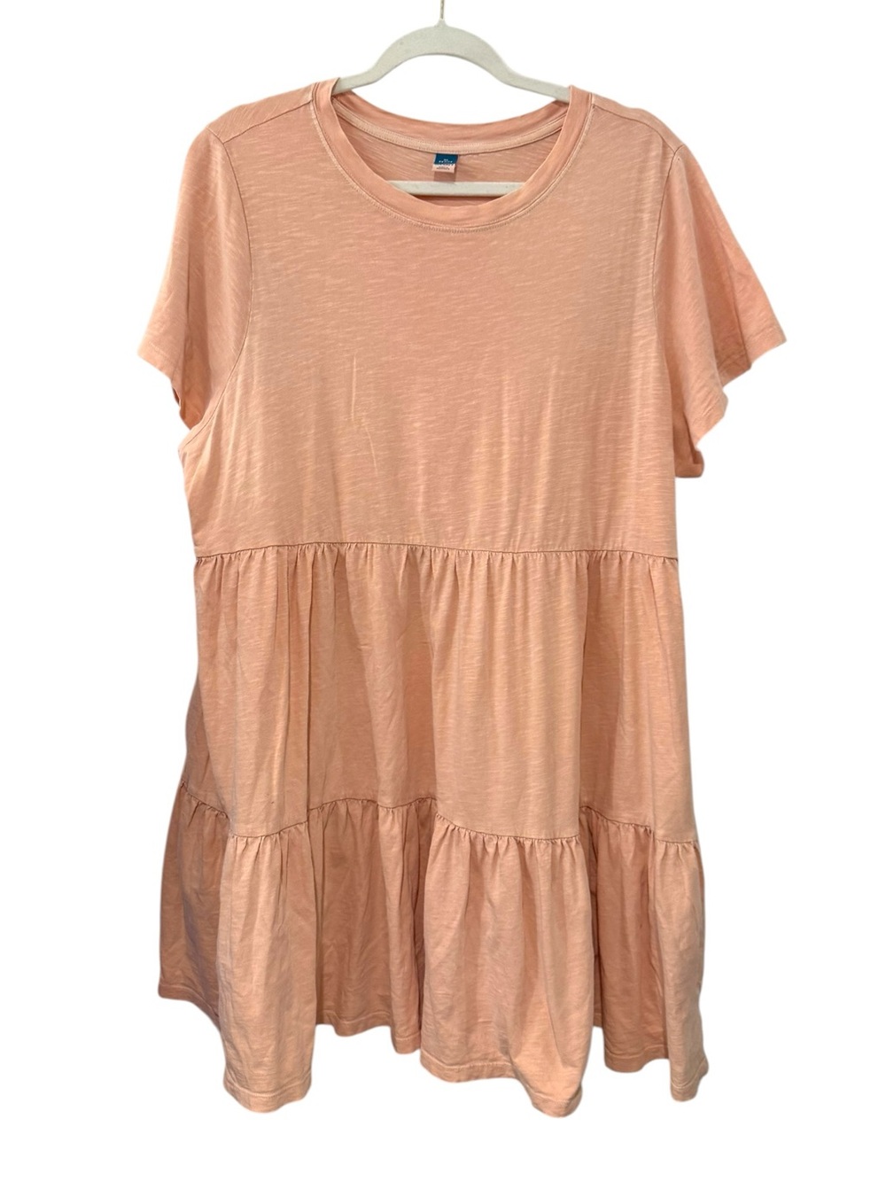 Old Navy XL Petite Peach Tiered Babydoll Dress 100% Cotton Pockets Relaxed